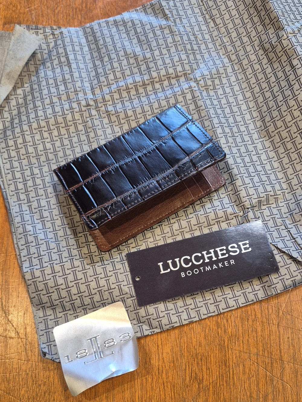LUCCHESE Bootmaker Crocodile Leather Bifold Wallet Brand New